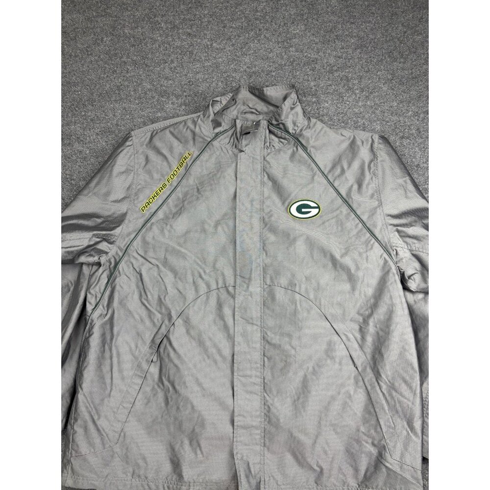 Green Bay Packers Jacket Mens 2XL Gray NFL Football On Field Windbreaker Reebok